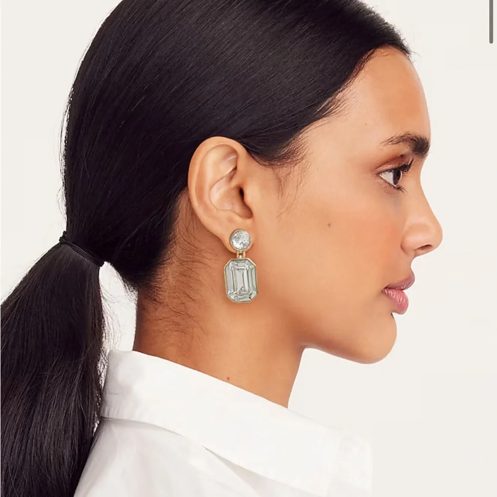 J Crew Statement Gem Earrings Rich Dangle Neutral Crystal‎ NEW